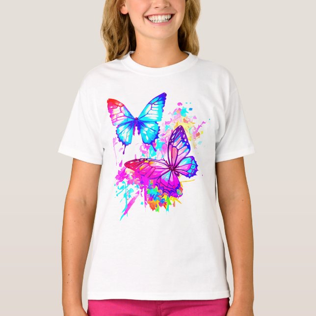 Neonstänk fjärilar t shirt (Framsida)