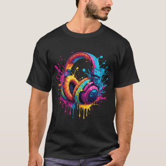 Neonstänk Hörlurar Konst T Shirt