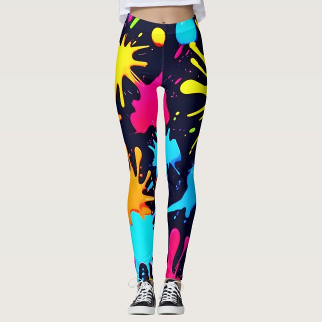 Neonstänkkonst: Livfull Abstrakt Expressionism Leggings (Framsida)