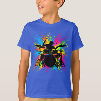 Neontrumman Silhuett Färgglad Stänk Musik T Shirt