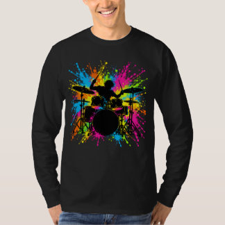 Neontrumslag Silhuett Färgglad Stänk Musik T Shirt