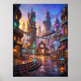 Neonutlänning Stad Solnedgång Torget Poster