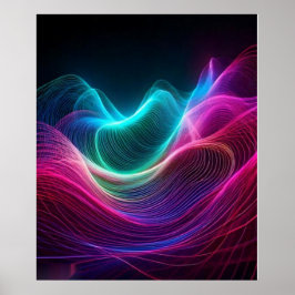 Neonvågor på mörk abstrakt digital konst poster
