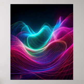 Neonvågor på mörk abstrakt digital konst poster