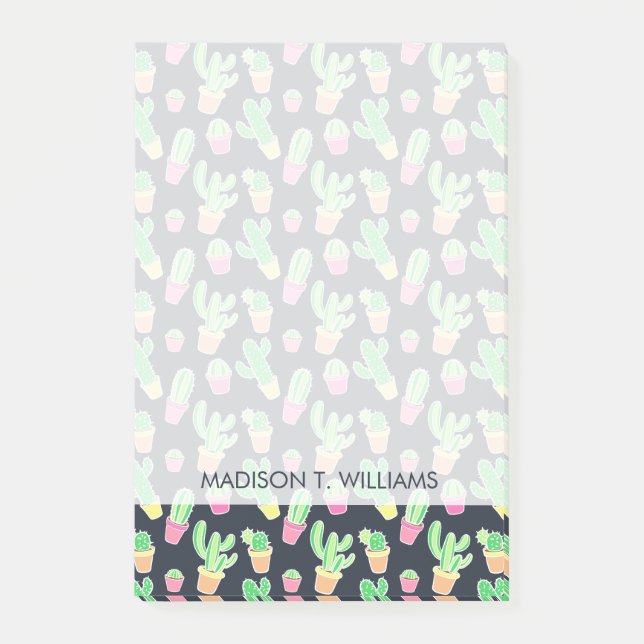 Neonvattenfärgkaktus i krukamönster post-it block (Framsida)