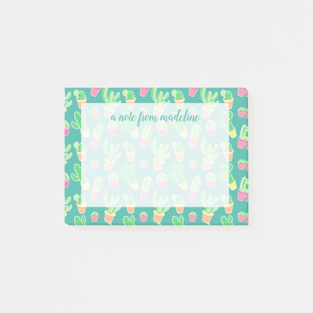 Neonvattenfärgkaktus i krukamönster post-it block (Framsida)