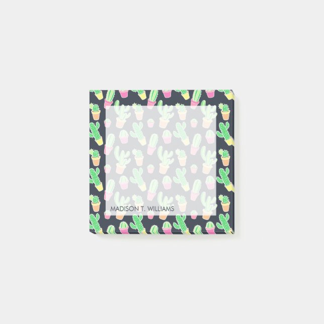 Neonvattenfärgkaktus i krukamönster post-it block (Framsida)