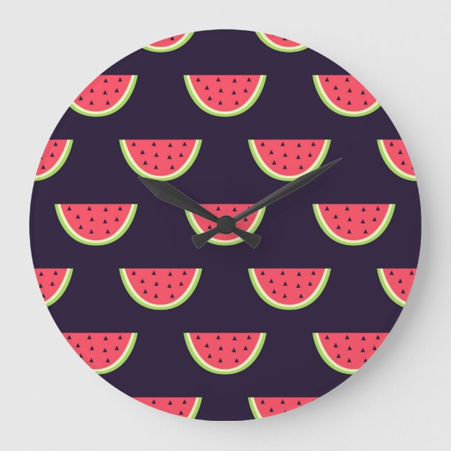 Neonvattenmelon på lilamönster stor klocka (Framsida)