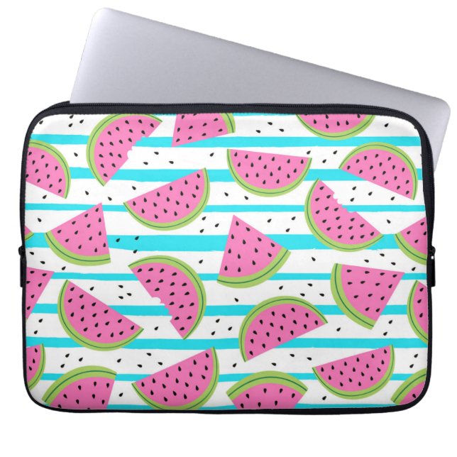 Neonvattenmelon på randmönster laptop sleeve (Framsidan)