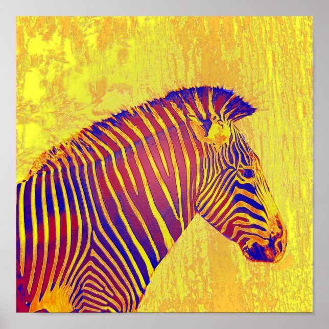 neonzebra- gult och röd retro poster (Framsidan)