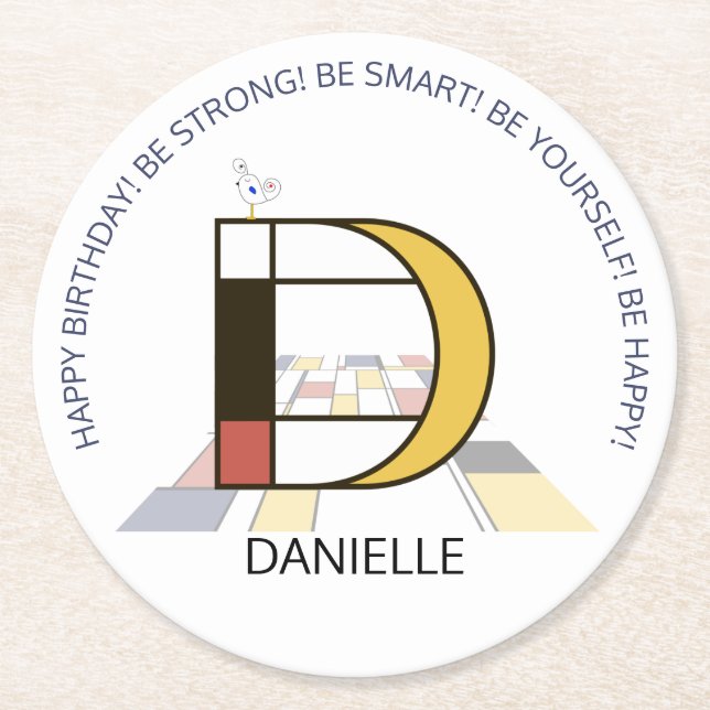 Neoplasticism Art Coola Monogram. BREV D Underlägg Papper Rund (Framsidan)