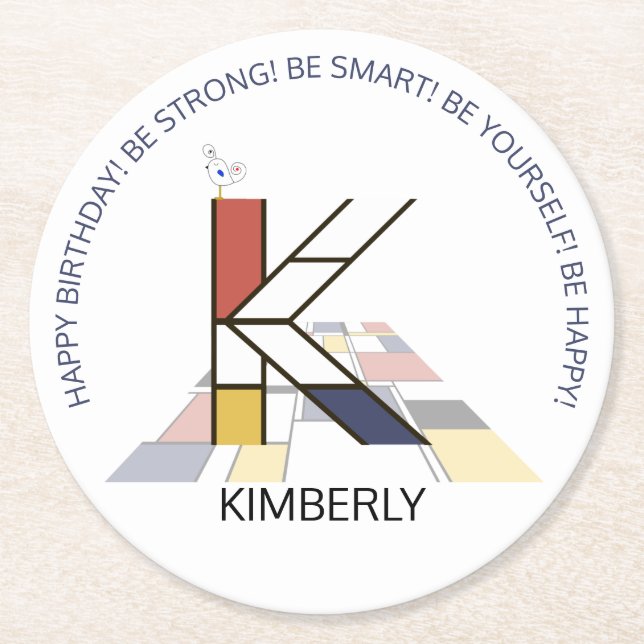 Neoplasticism Art Coola Monogram. BREV K Underlägg Papper Rund (Framsidan)