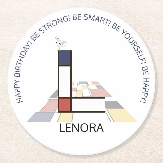 Neoplasticism Art Coola Monogram. BREV L Underlägg Papper Rund (Framsidan)