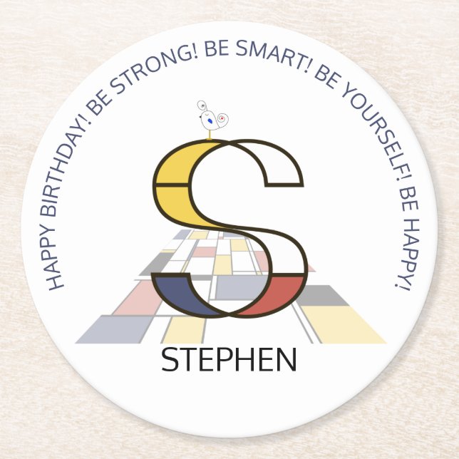 Neoplasticism Art Coola Monogram. BREV S Underlägg Papper Rund (Framsidan)