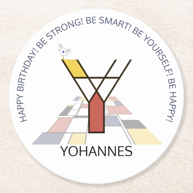 Neoplasticism Art Coola Monogram. BREV Y Underlägg Papper Rund (Framsidan)