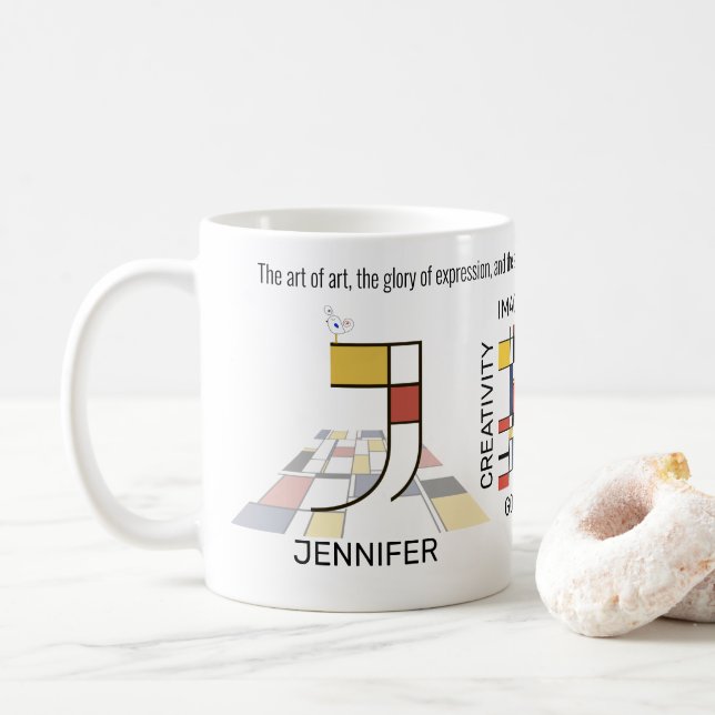 Neoplasticism Art Snyggt Monogram. BREV J Kaffemugg (Med munk)