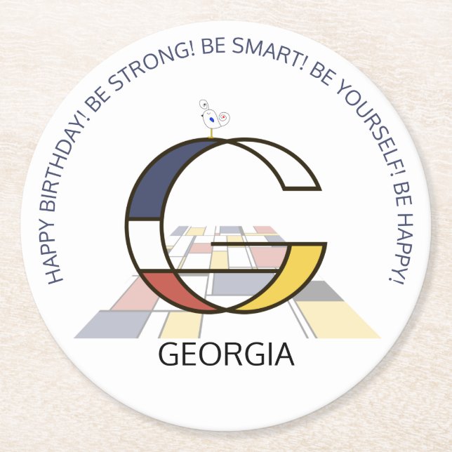 Neoplasticism Konst Cool Monogram. Bokstaven G Underlägg Papper Rund (Framsidan)