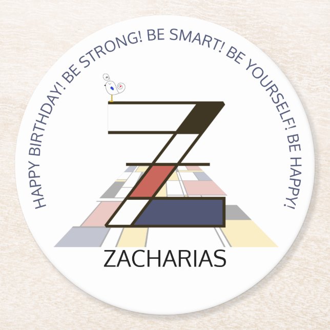 Neoplasticism Konst Cool Monogram. Bokstaven Z Underlägg Papper Rund (Framsidan)