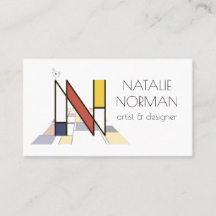 Neoplasticism stil art monogram. BREV N Visitkort