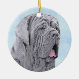 Neopolitan Mastiff Painting - Original Hund Art Julgransprydnad Keramik