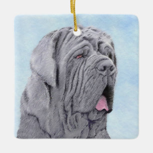 Neopolitan Mastiff Painting - Original Hund Art Julgransprydnad Keramik