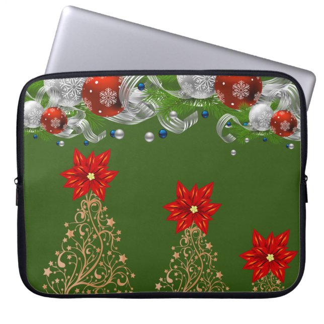 Neoprene jul Laptop sleeve 15 tum, Poinsettia (Framsidan)