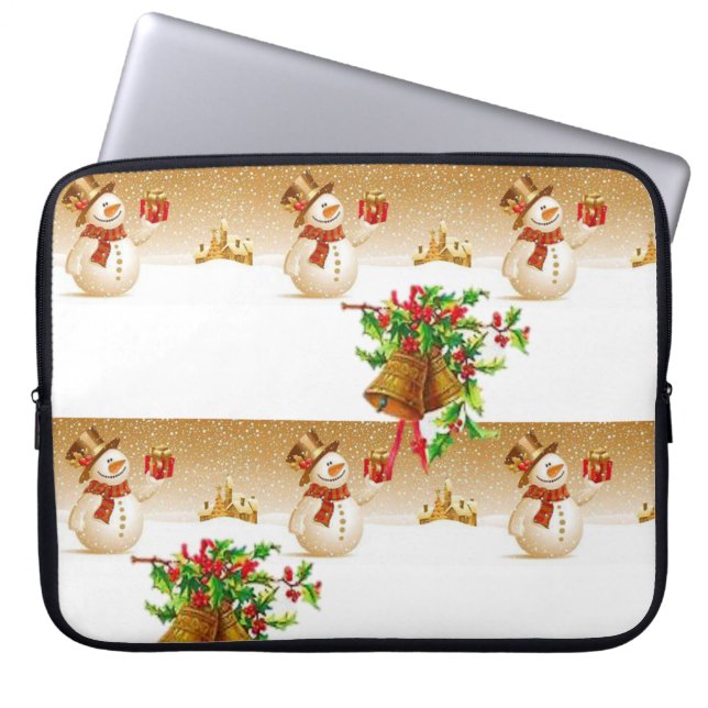 Neoprene jul Laptop sleeve 15 tum, Snögubbe (Framsidan)