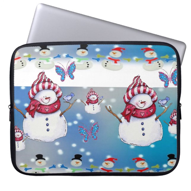 Neoprene jul Laptop sleeve 15 tum, Snögubbe (Framsidan)