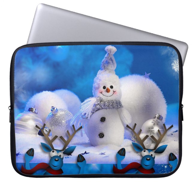 Neoprene jul Laptop sleeve 15 tum, Snögubbe (Framsidan)