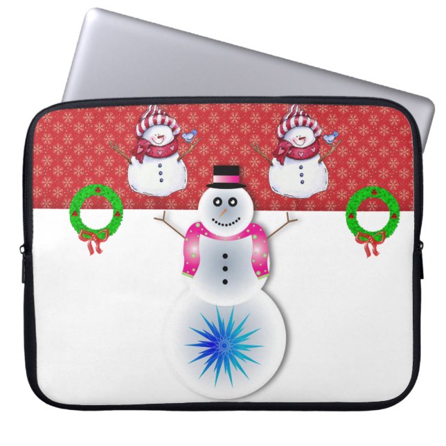 Neoprene jul Laptop sleeve 15 tum, Snögubbe (Framsidan)