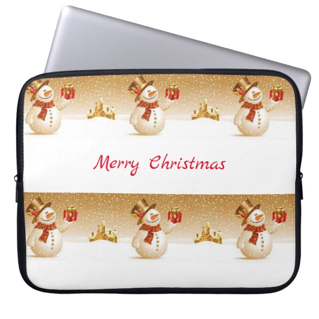 Neoprene jul Laptop sleeve 15 tum, Snögubbe (Framsidan)