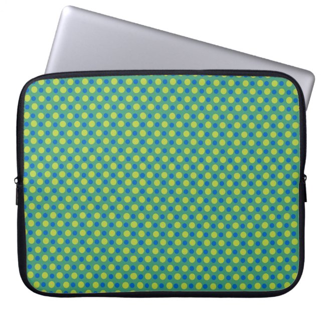 Neoprene Laptop sleeve, Blue och Grönt Polka dots Laptop Fodral (Framsidan)