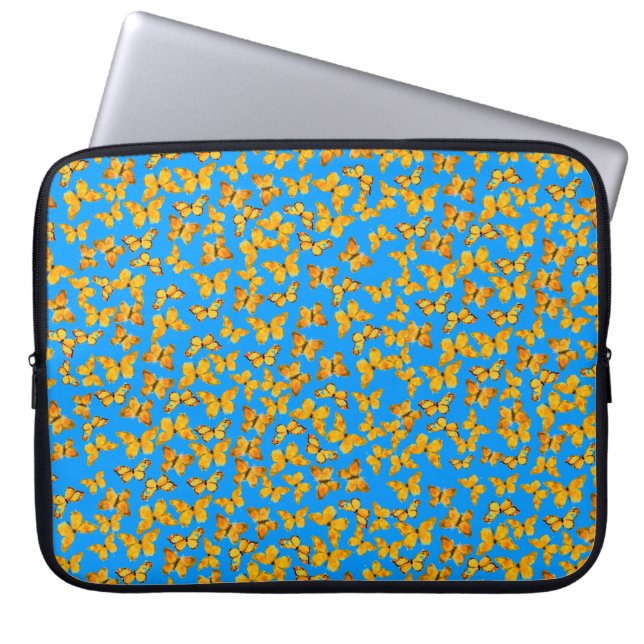 Neoprene Laptop sleeve, Golden Butterflies på Blue Laptop Fodral (Framsidan)
