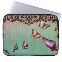 NEOPRENE LAPTOP SLEEVE RAND GRÖNT BUTTERFLIES