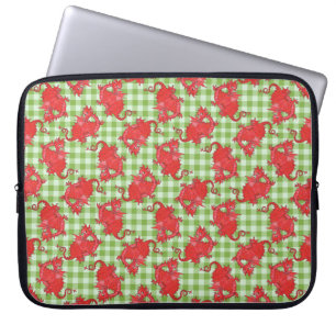 Neoprene Laptop sleeve: Röda dragoner, Grönt Gingh Sleeve