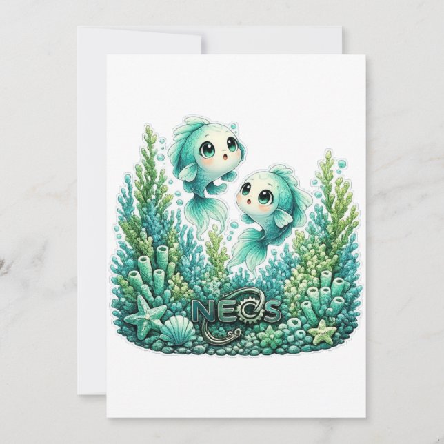 Neos Kawaii Zodiak Fiskarna Inbjudningar (Framsida)