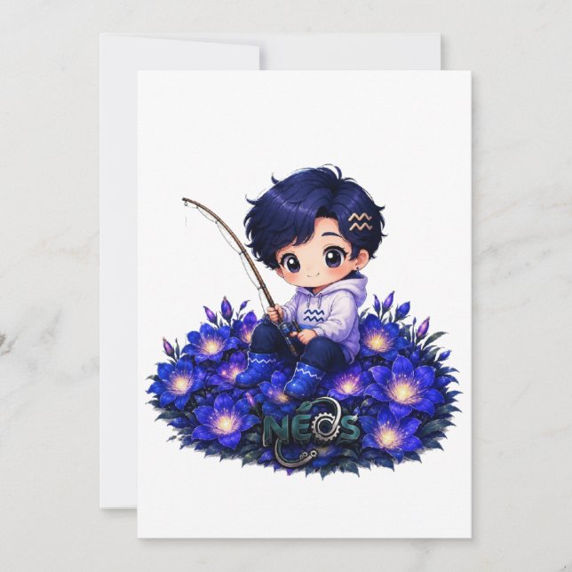 Neos Kawaii Zodiak Vattumannen Inbjudningar (Framsida)