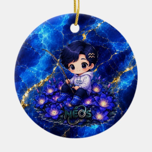 Neos Kawaii Zodiak Vattumannen Julgransprydnad Keramik (Framsidan)