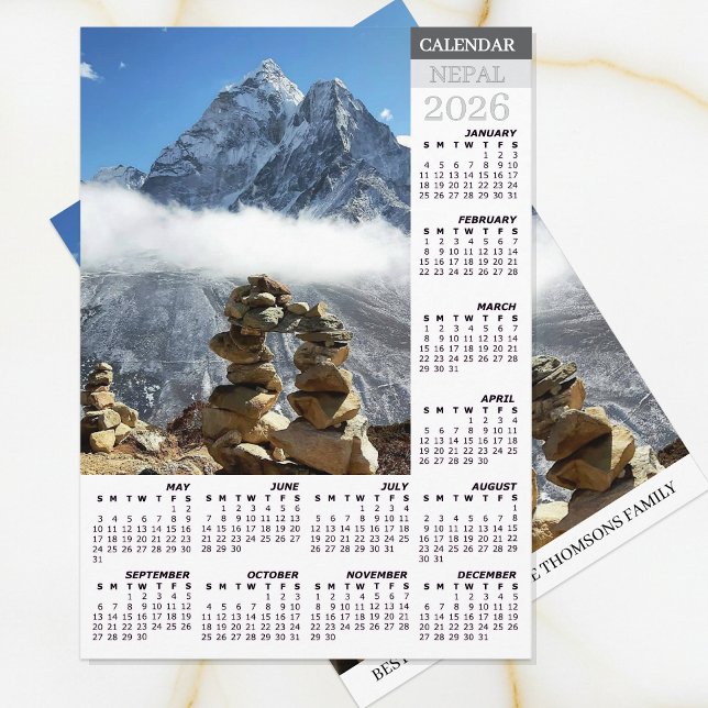 Nepal 2026 Calendar Card, Ama Dablan, Sagarmatha Julkort (Nepal Calendar 2026 / New Years Custom Wishes Card)