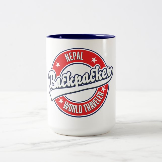 Nepal backpacker världsomresenär retro logotyp Två-Tonad mugg (Center)