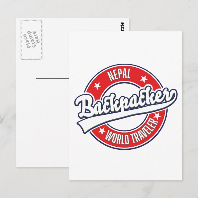 Nepal backpacker världsomresenär retro logotyp vykort (Fram/baksida)