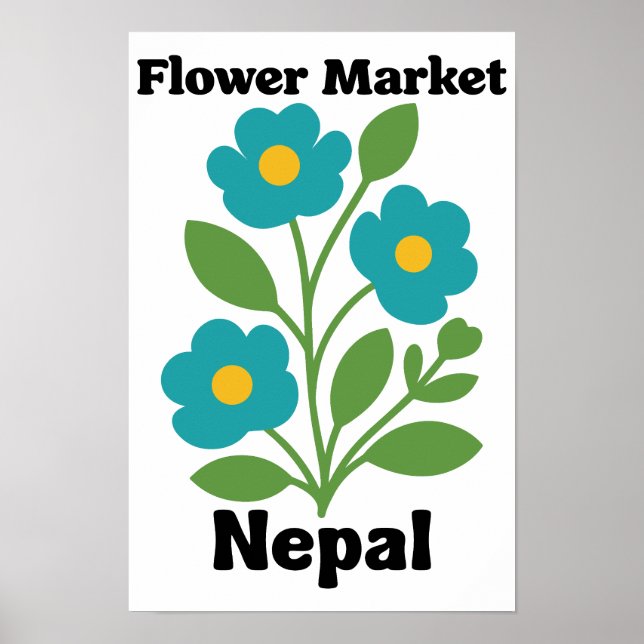 Nepal Blomstermarknad Teal Blossom & Grön Löv Poster (Framsidan)