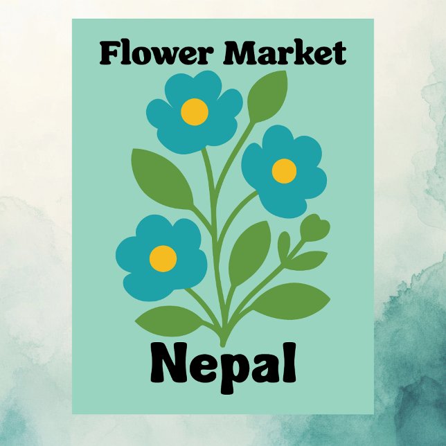 Nepal Blomstermarknad Tealblomning & Grön Blad Vykort (Nepal Flower Market Teal Blossom & Green Leaf Postcard)