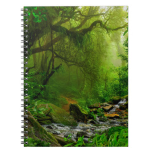Nepal-djungel med floddjungel, skog, mark, flod. anteckningsbok