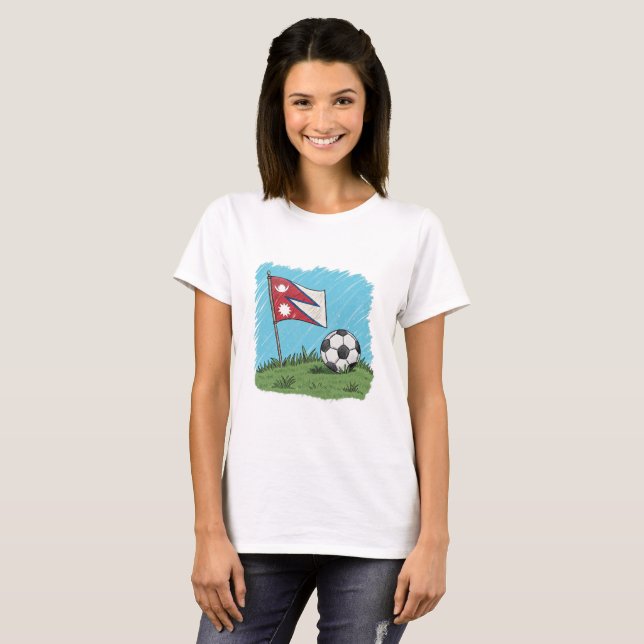 Nepal flag and soccer ball t shirt (Hel framsida)