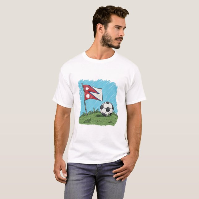 Nepal flag and soccer ball t shirt (Hel framsida)