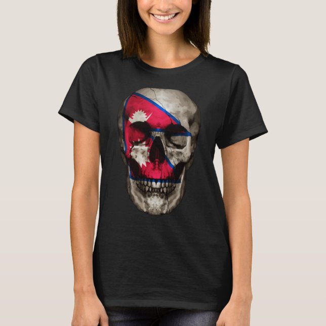 Nepal Flag Skull Nepalese Roots Proud Patriotic T Shirt (Framsida)