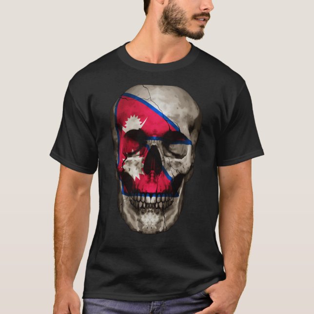 Nepal Flag Skull Nepalese Roots Proud Patriotic T Shirt (Framsida)