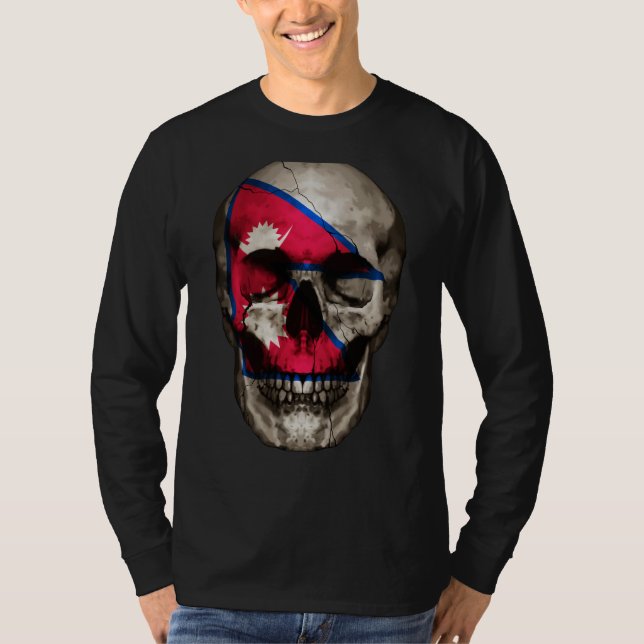 Nepal Flag Skull Nepalese Roots Proud Patriotic T Shirt (Framsida)
