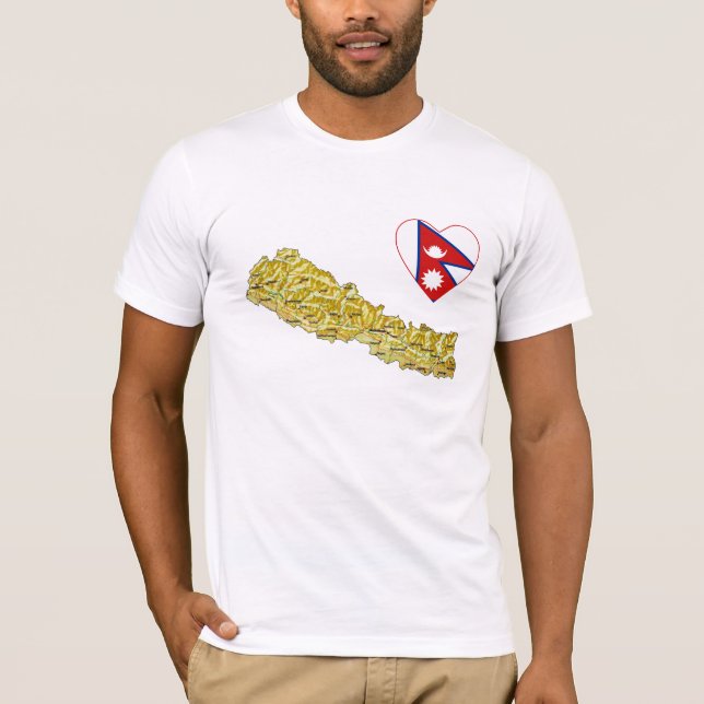 Nepal Flagga Heart och Karta T- Shirt Tee Shirt (Framsida)